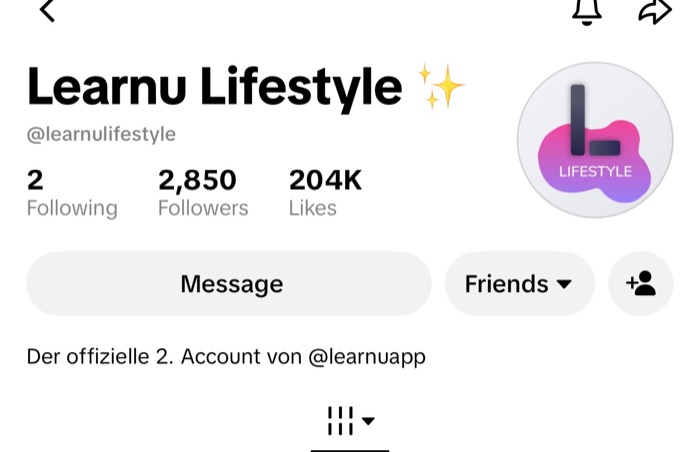 Screenshot des TikTok-Profils LEARNU Lifestyle